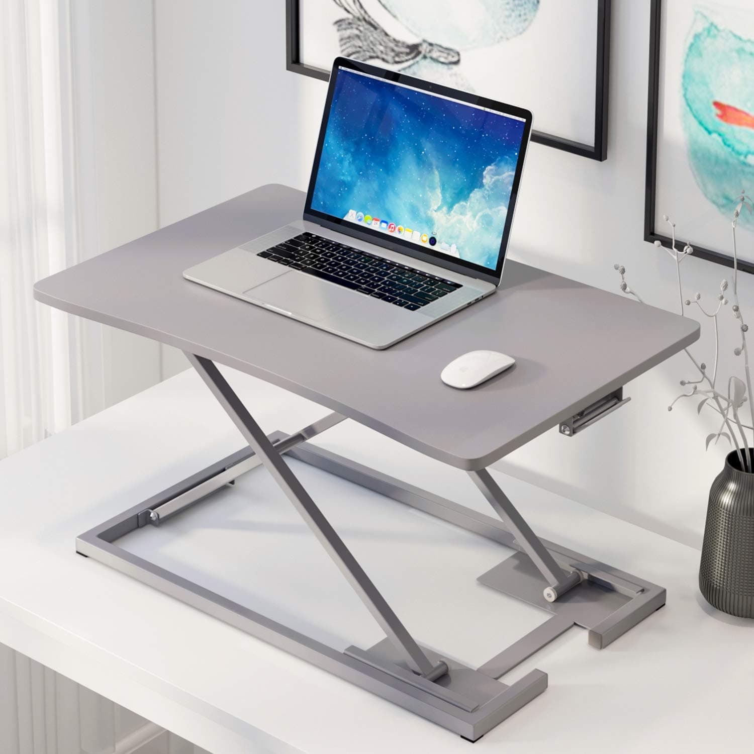 Standing Desk Converter 28.7 Inches Stand Up Desk Riser Ergonomic Sit to Stand Desk Height Adjustable Computer Workstation for Home/Office Use