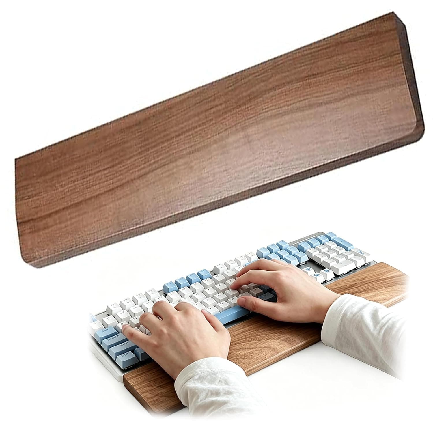 Solid Wood Wrist Rest for Keyboard - Black Walnut Ergonomic Palm Rest & Non-Slip Pad, Comfort Support for Full Size 104 Keys Office and Gaming Keyboard Accessory (44cm Length)