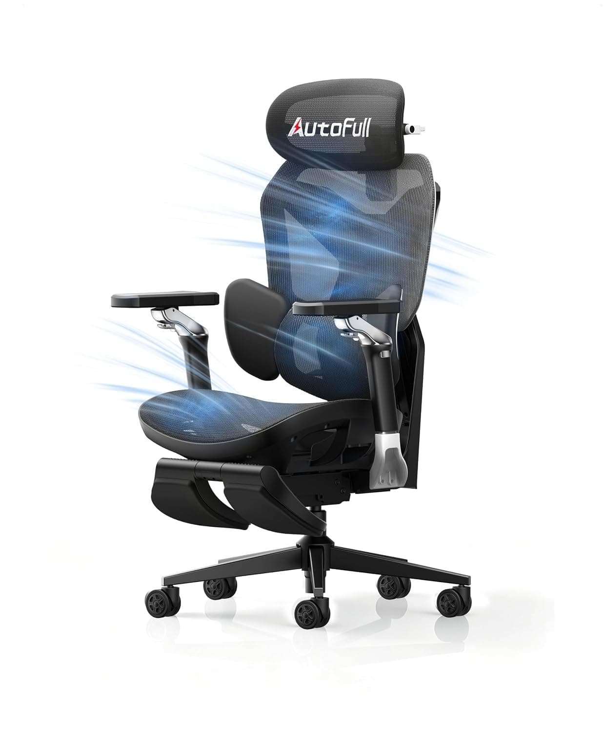 AutoFull G7 Gaming Chair, High-Back Ergonomic Seat for Home Office & Gaming | Advanced 3-Zone Lumbar Support, 4D Headrest & Adjustable° Armrests – CloudTech Mesh, 140° Recline with Footrest