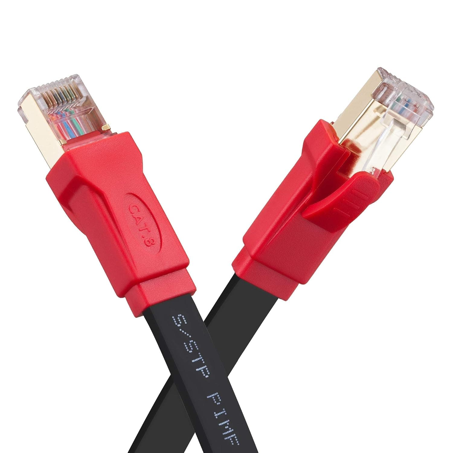 Flat Cat8 Ethernet Cable 25M, 26AWG Cat 8 LAN Network Cable 40Gbps 2000Mhz High Speed Gigabit Professional Premium SFTP Internet Cable Compatible for Router, Modem, PC, Switches, Hub,Laptop (25M, Red)