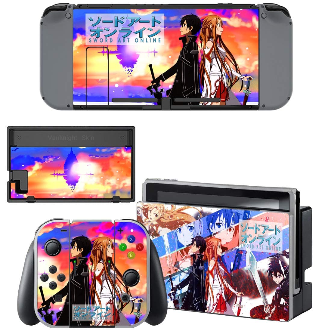 Vanknight Vinyl Skin Sticker Decal Wrap for Nintendo Switch Console Joy-Con Dock Skin Set Anime SAO
