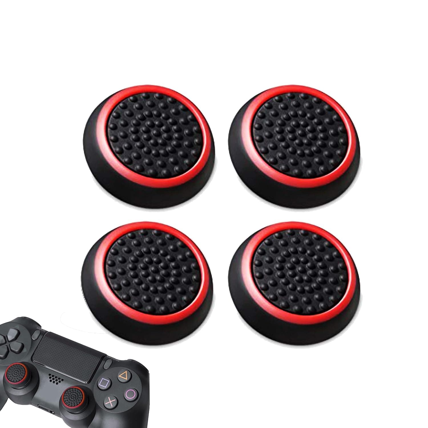 4 Pro Thumb Grips Caps Compatible with PS4 - PS5 Joystick Controller (Red)