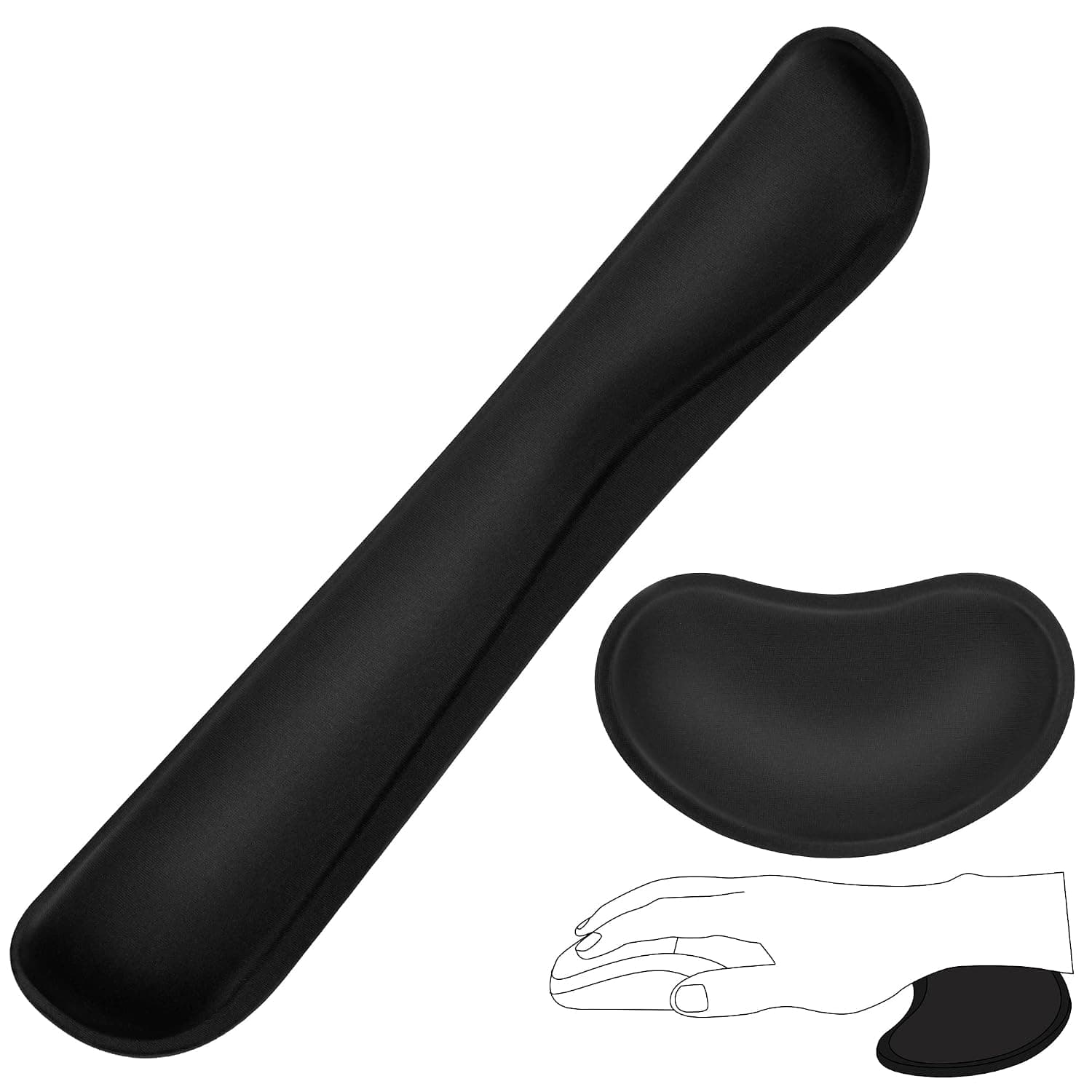 JIKIOU Wrist Rest Keyboard Mouse Pad, Non-Slip Ergonomic Wrist Cushion Support Pad, Easy Typing, Pain Relief, Comfortable Memory Foam for Computer, Laptop, Office, Black