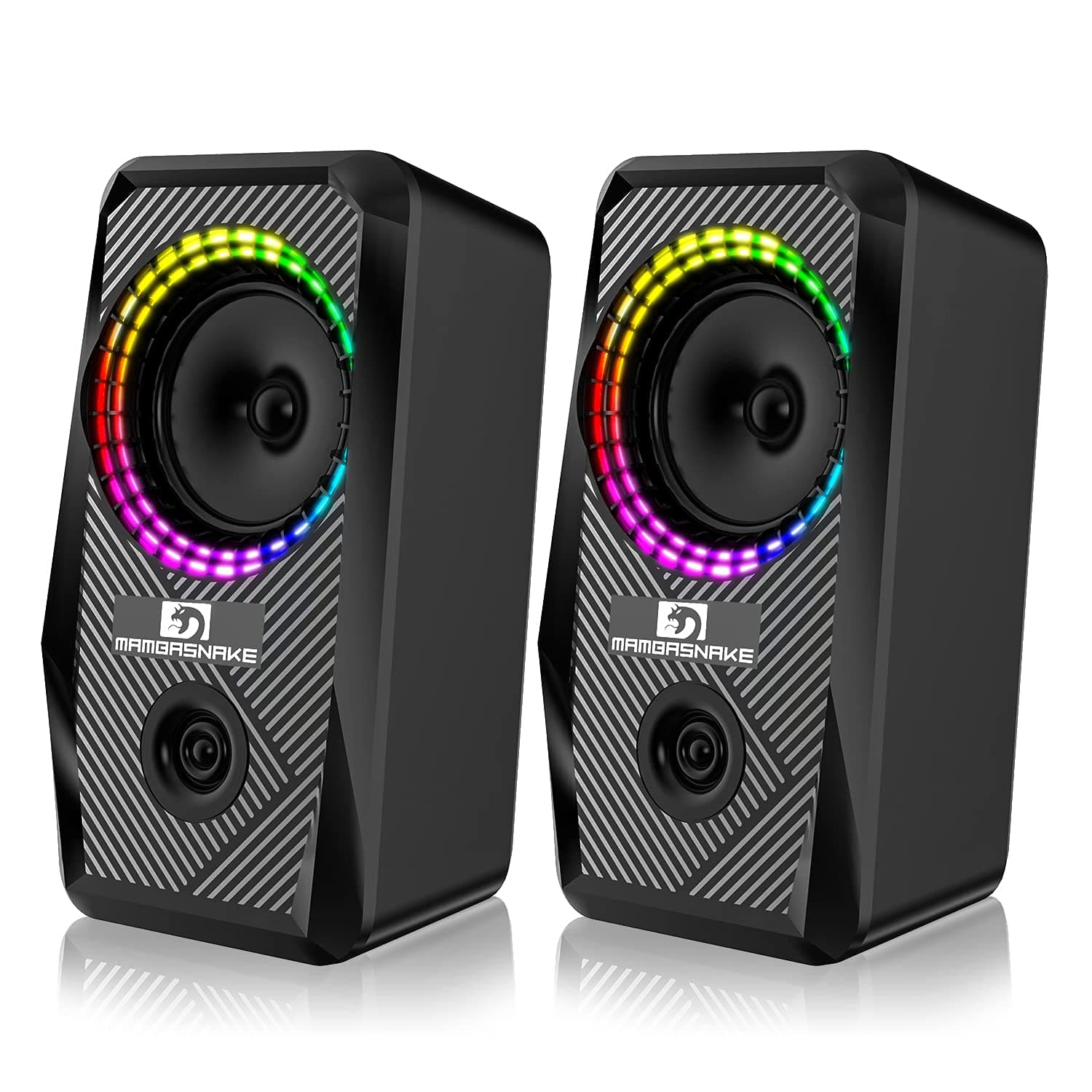 MAMBASNAKE PC Computer Speakers, Wired Mini RGB Gaming Speaker for PC 2.0 USB Powered 3.5 mm AUX, 6 RGB LED Backlit Modes Light Up, Multimedia Stereo Speaker for Desktop Laptop Phone Monitor, 10W