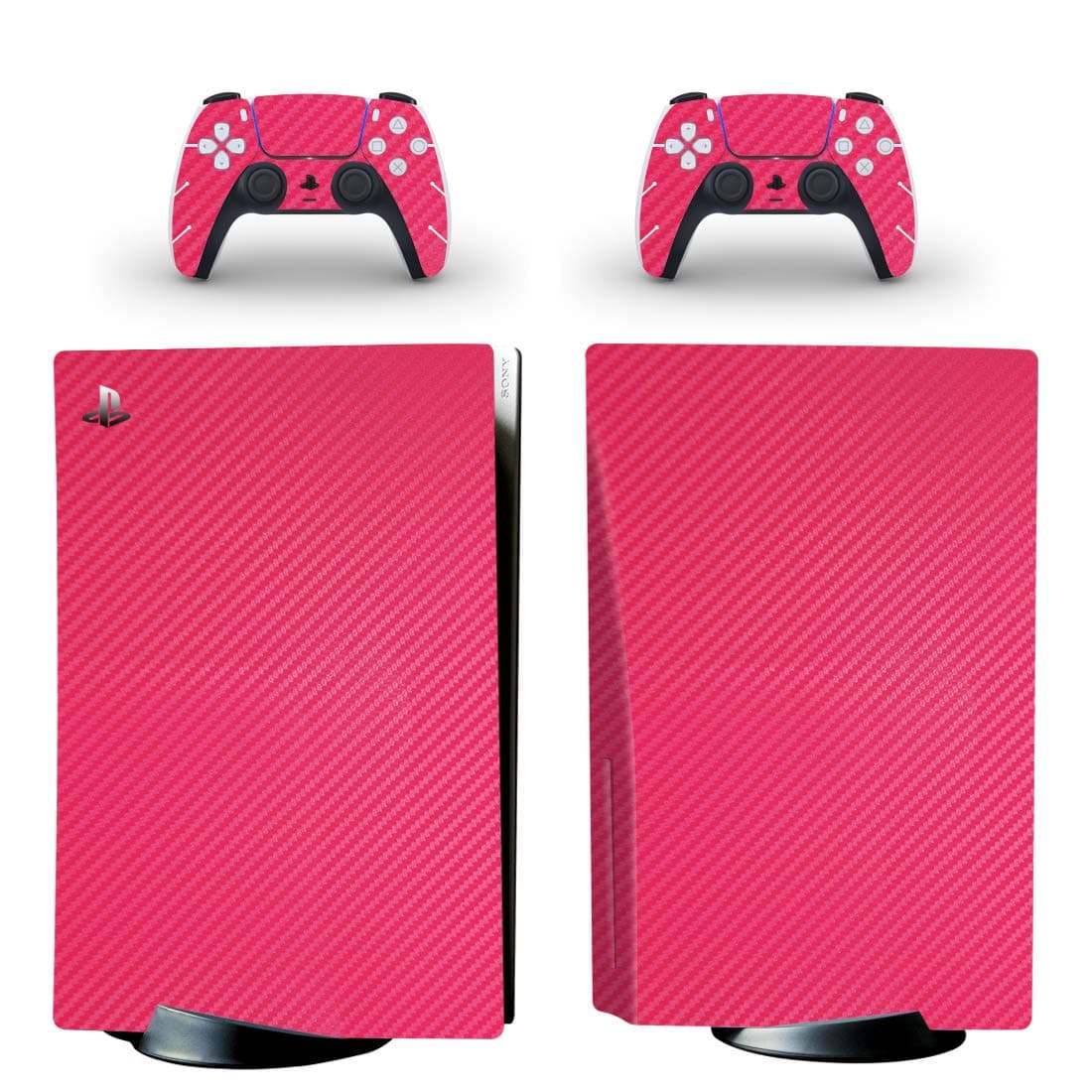 Supreme Skinz Compatible with PlayStation 5 Disc Console and 2 Controllers - PS5 Disk Skin Wrap Vinyl Sticker Decal - Pink Carbon Fiber