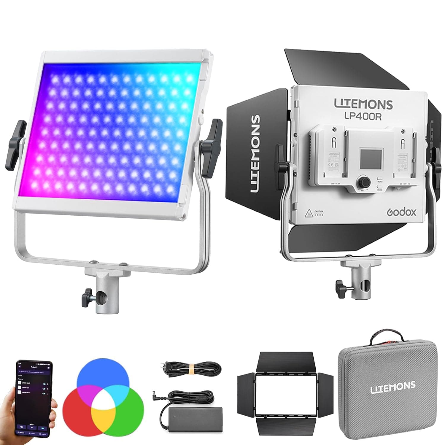 Godox LP400 RGB LED Panel with App Control, 36W Photography LED Video Light/360° RGB/1800K-10000K/CRI 96+/TLCI 96+/ 14 FX Modes for Game Streaming YouTube Photography (1PCS)