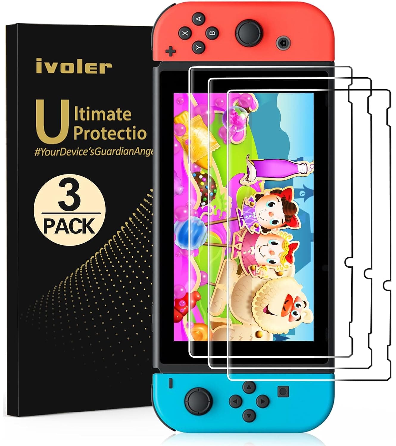 ivoler [3 Pack Compatible with Nintendo Switch Screen Protector, [Tempered Glass] Film for Nintendo Switch - [9H Hardness] [Anti-Scratch] [Crystal Clear] | Transparent HD Clear, Anti-Scratch Screen Protector Compatible Nintendo Switch