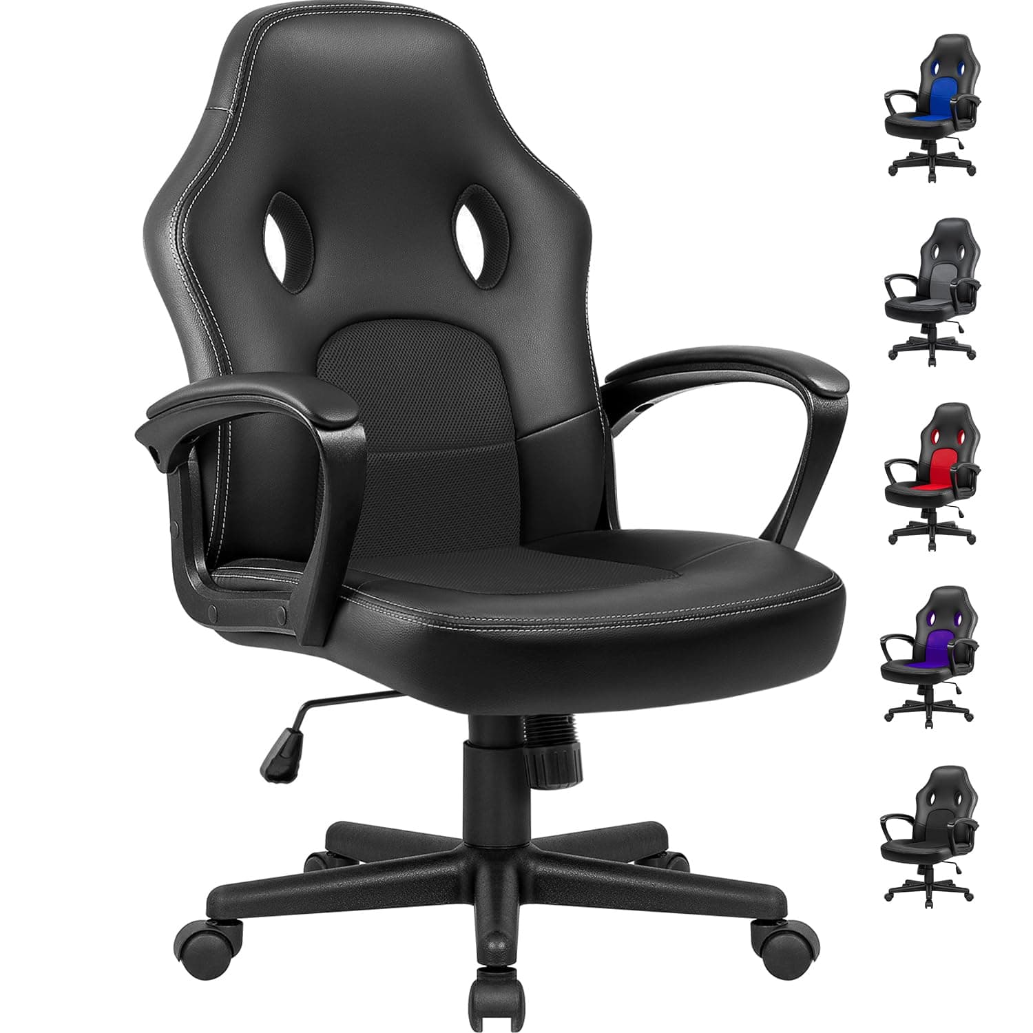 Homall Comfy Gaming Chair, Breathable Computer Chair with Lumbar Support, High Back Office Height Adjustable Reclining Chair, PU Leather Gamer Chair, Study Work (Black)