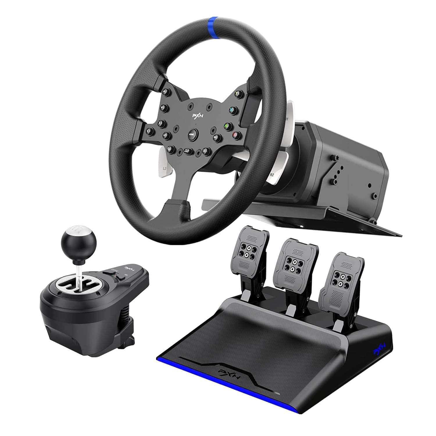 PXN V99 PC Racing Wheel with Pedals and Shifter, 3NM Force Feedback Steering Wheel for PC, PS4, Xbox One, Xbox Series X|S