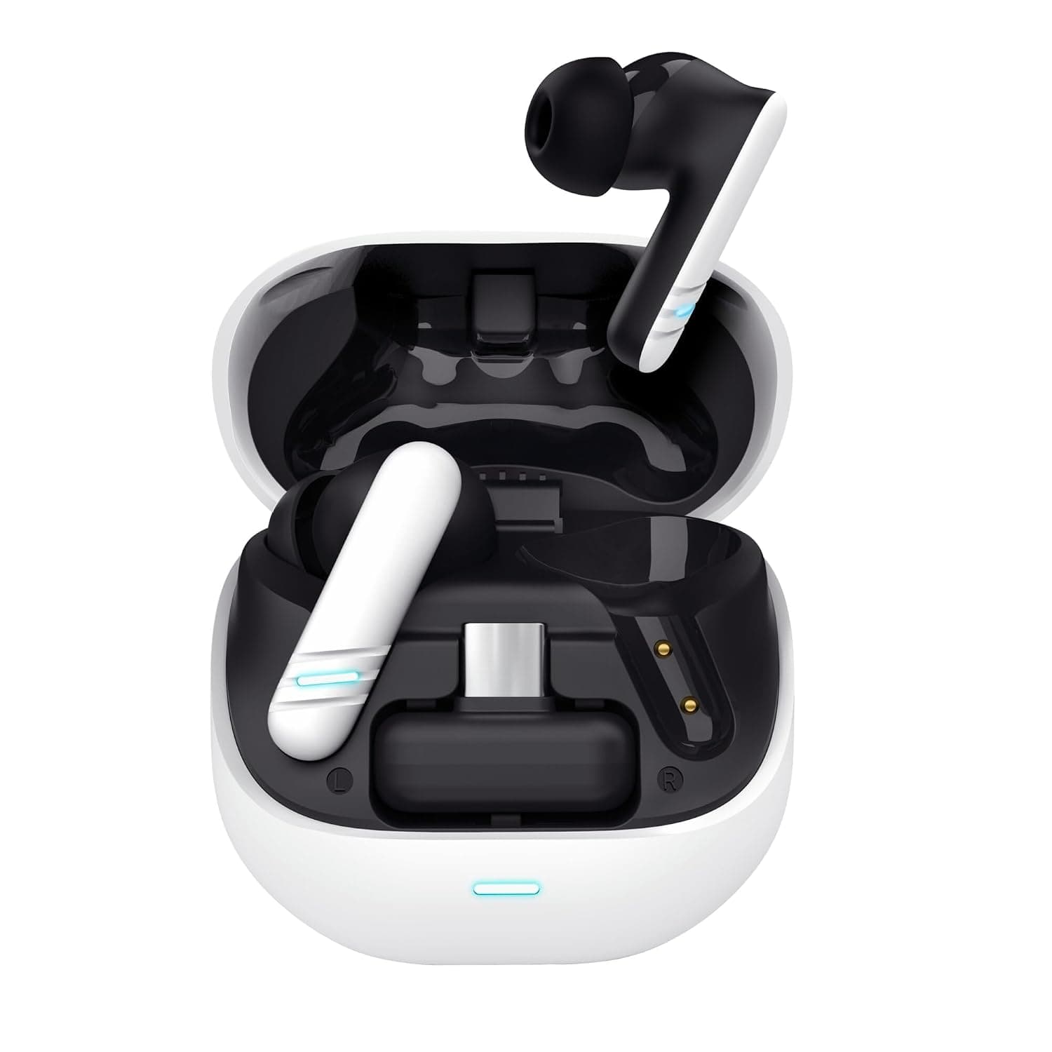 GXTrust Oxxie Wireless Earbuds In-Ear, Bluetooth or USB-C Receiver, White | for PS5 Switch PC Mobile, Gaming Earphones with 4 ENC Noise Cancelling Microphones, 25h Battery Life, Low Latency, Stereo