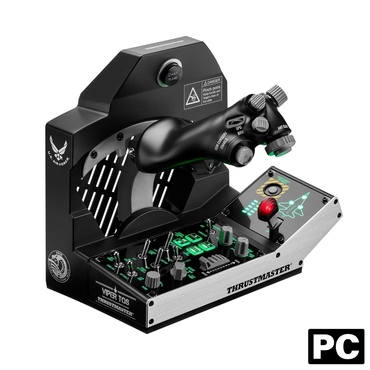 Thrustmaster Viper TQS Mission Pack for PC, Metal Throttle Quadrant System, Throttle and Control Panel Included, Hall Effect Precision, 64 Action Buttons, 6 Axes, Licensed by the U.S. Air Force | 1:1 replica, 64 action buttons, 6 axes, 16-bit Hall-Effect, hot-swap panel, mini-sticks, trim wheel, chaff and flare switch