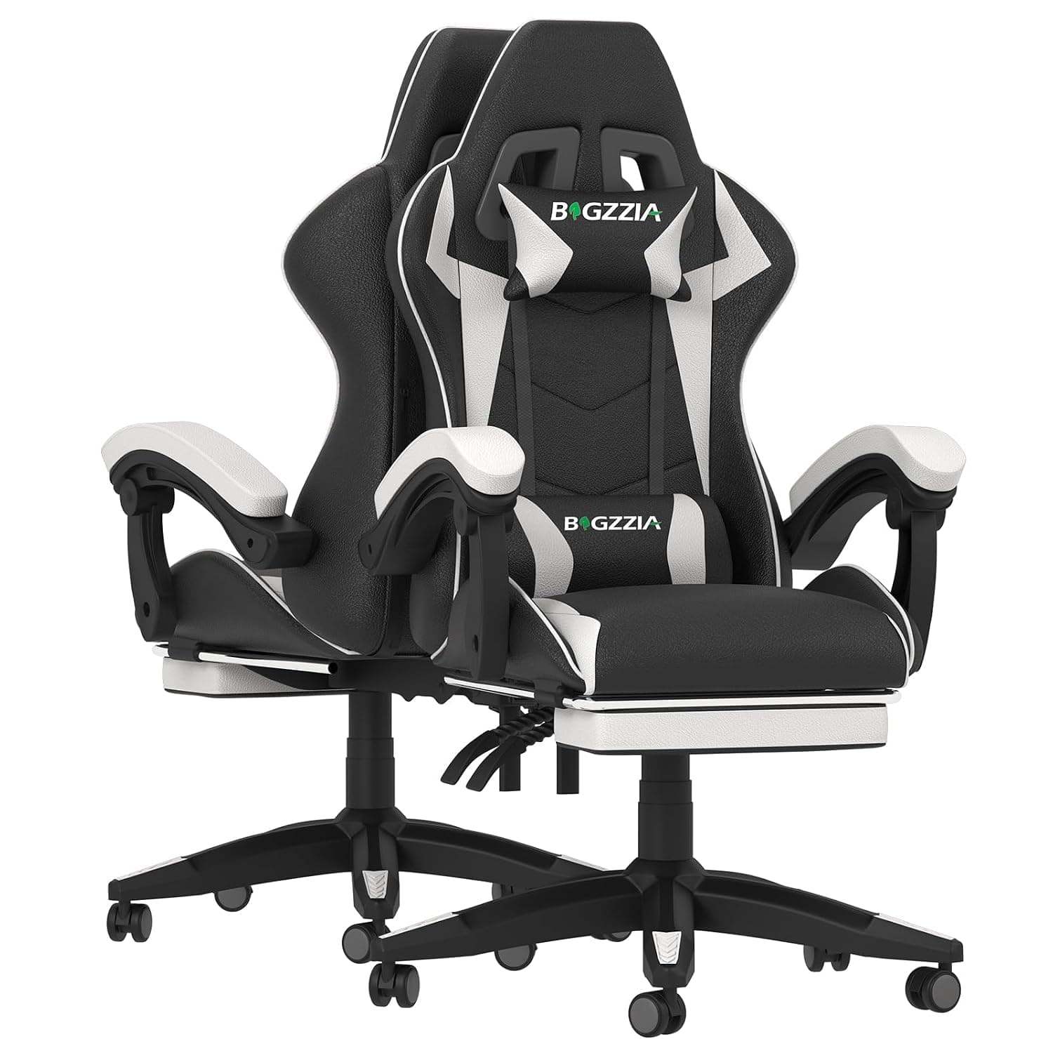 Ergonomic Gaming Chair with Footrest for Adults (With Footrest, White) | Ergonomic,Height Adjustable,Reclining,Headrest,Lumbar Support,Armrests,360°-Swive,PU Leather