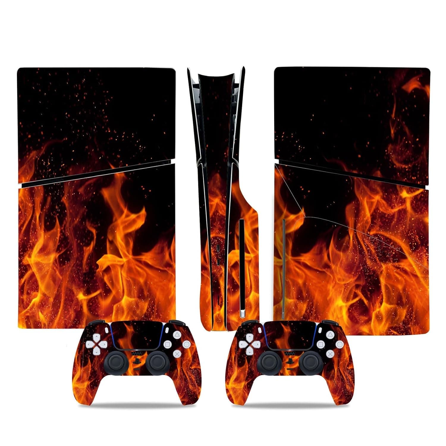 PS5 Slim Disc Version Skin for Console and Controllers, Vinyl Sticker Play-Station 5 Slim Skins, Wrap Decal Cover Protective Accessories for PS5 Slim Disc Edition(Yellow Flame)