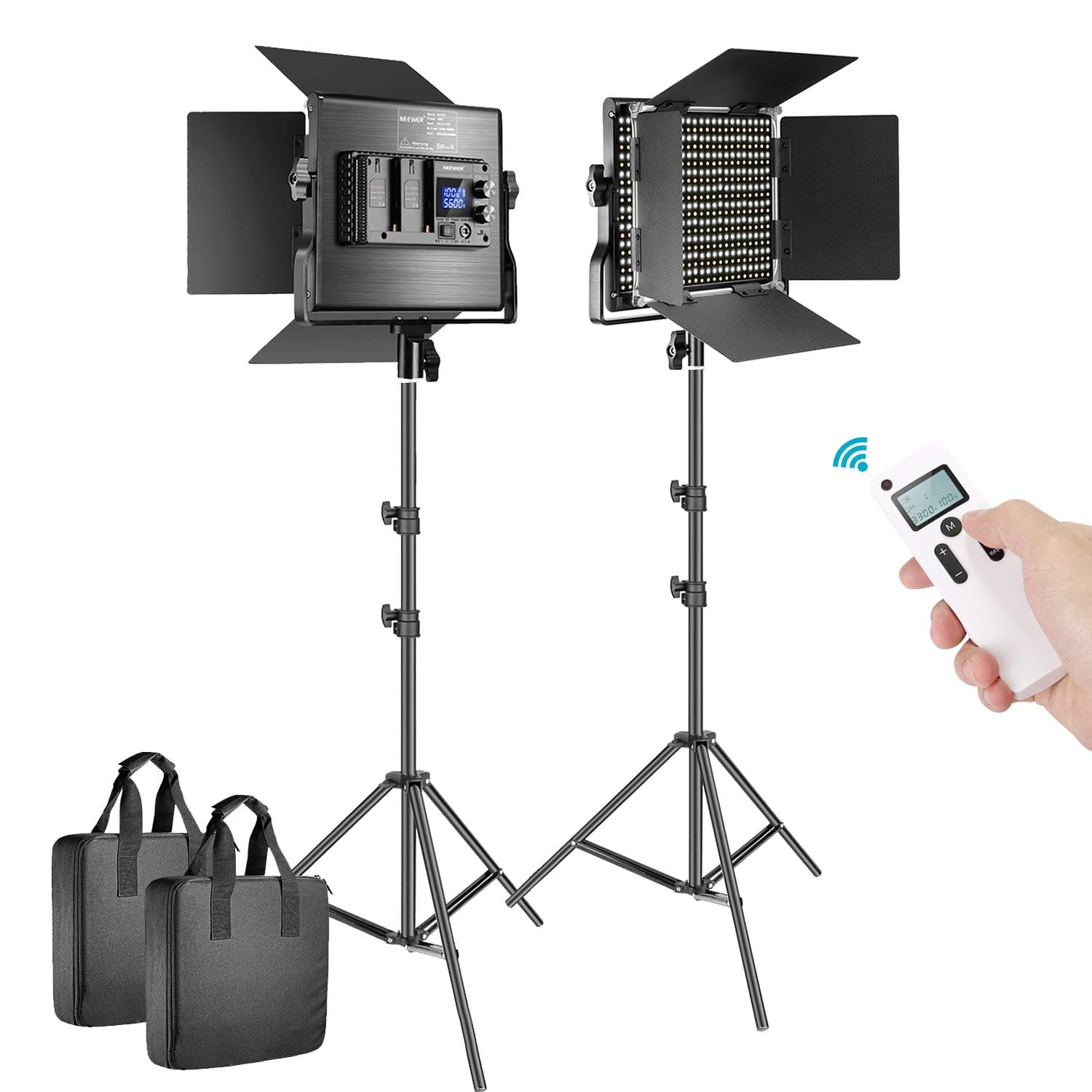 Neewer 2 Packs Advanced 2.4G 660 LED Video Light Photography Lighting Kit, Dimmable Bi-Color LED Panel with LCD Screen, 2.4G Wireless Remote and Light Stand for Portrait Product Photography