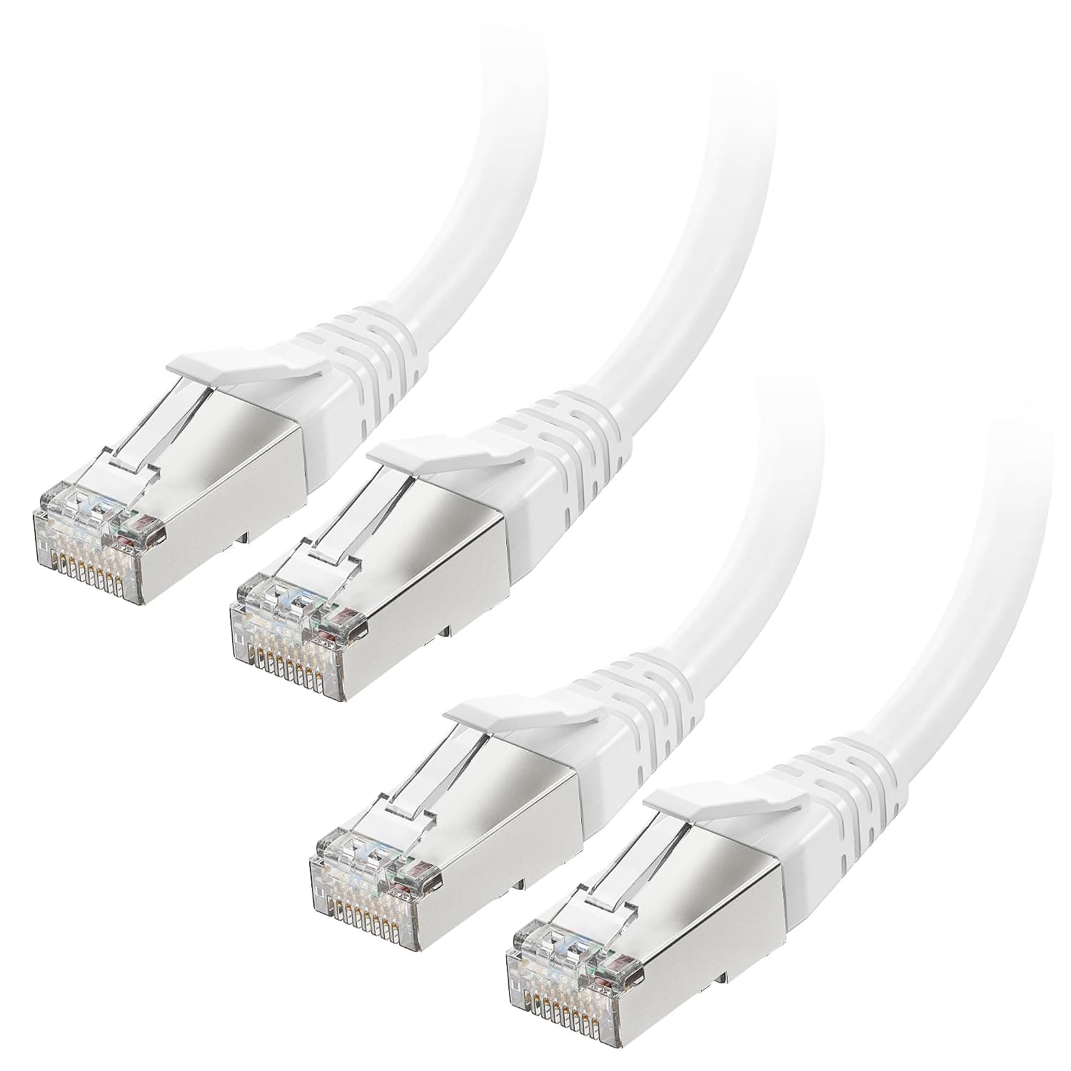 Cable Matters2-Pack, Cat 8 S/FTP RJ45 Patch Cable in White - 25 Feet | Shielded, 10/25/40GBASE-T, S/FTP Shielding, 2000MHz, PoE++, Cat 8 Ethernet Cable for Gaming