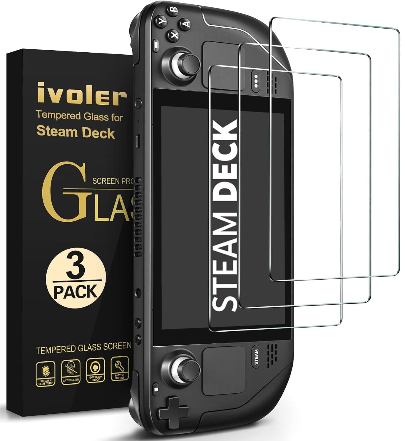 ivoler 3 Pieces Screen Protector for Valve Steam Deck/Steam Deck OLED Version 2023, Premium Tempered Glass Glass, 9H Hardness, Anti-scratch, Bubble Free