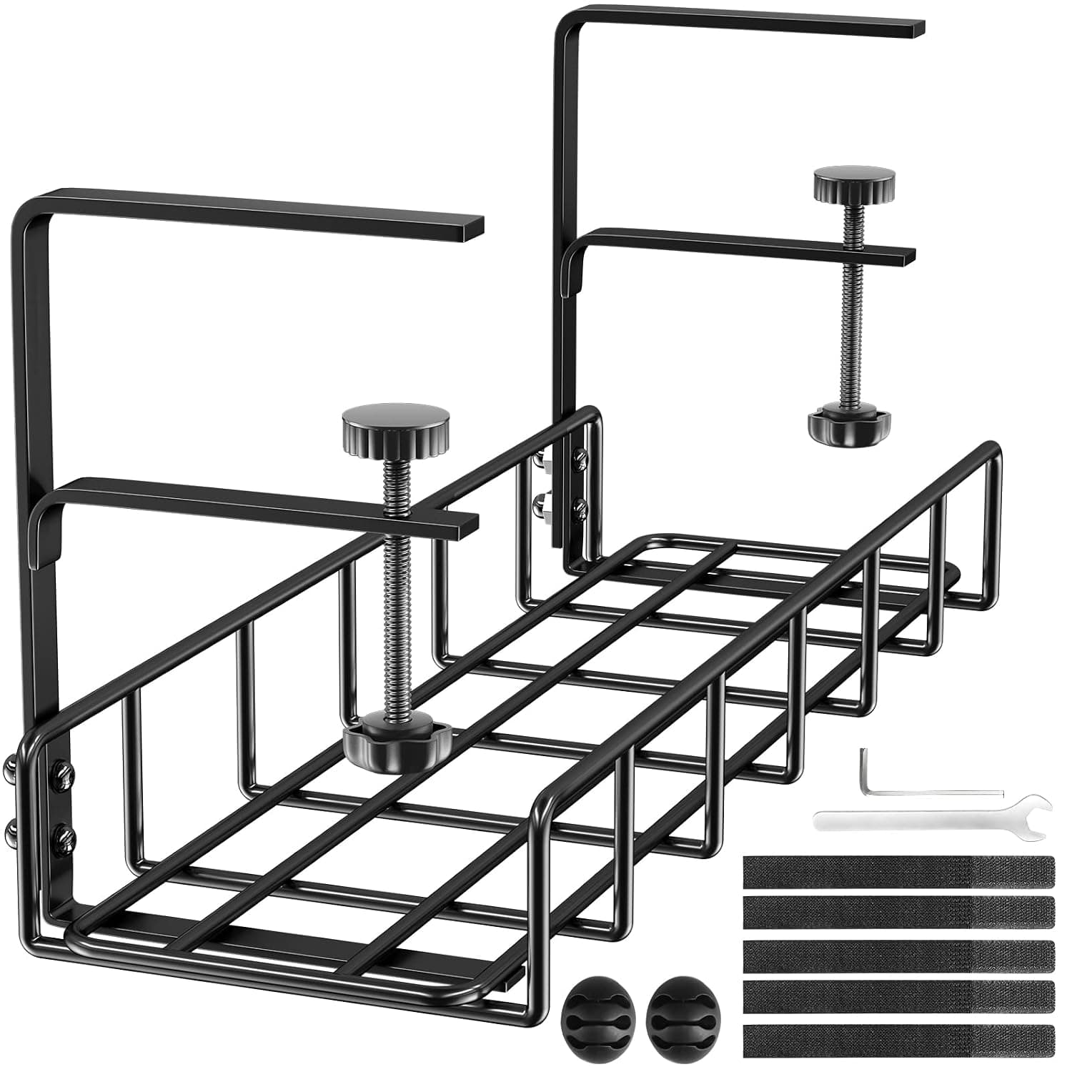 Cable Management Under Desk No Drill, Upgraded Long Arm Clamp, Inward Or Outward, Cable Tray Under Desk, Fits Most Tables