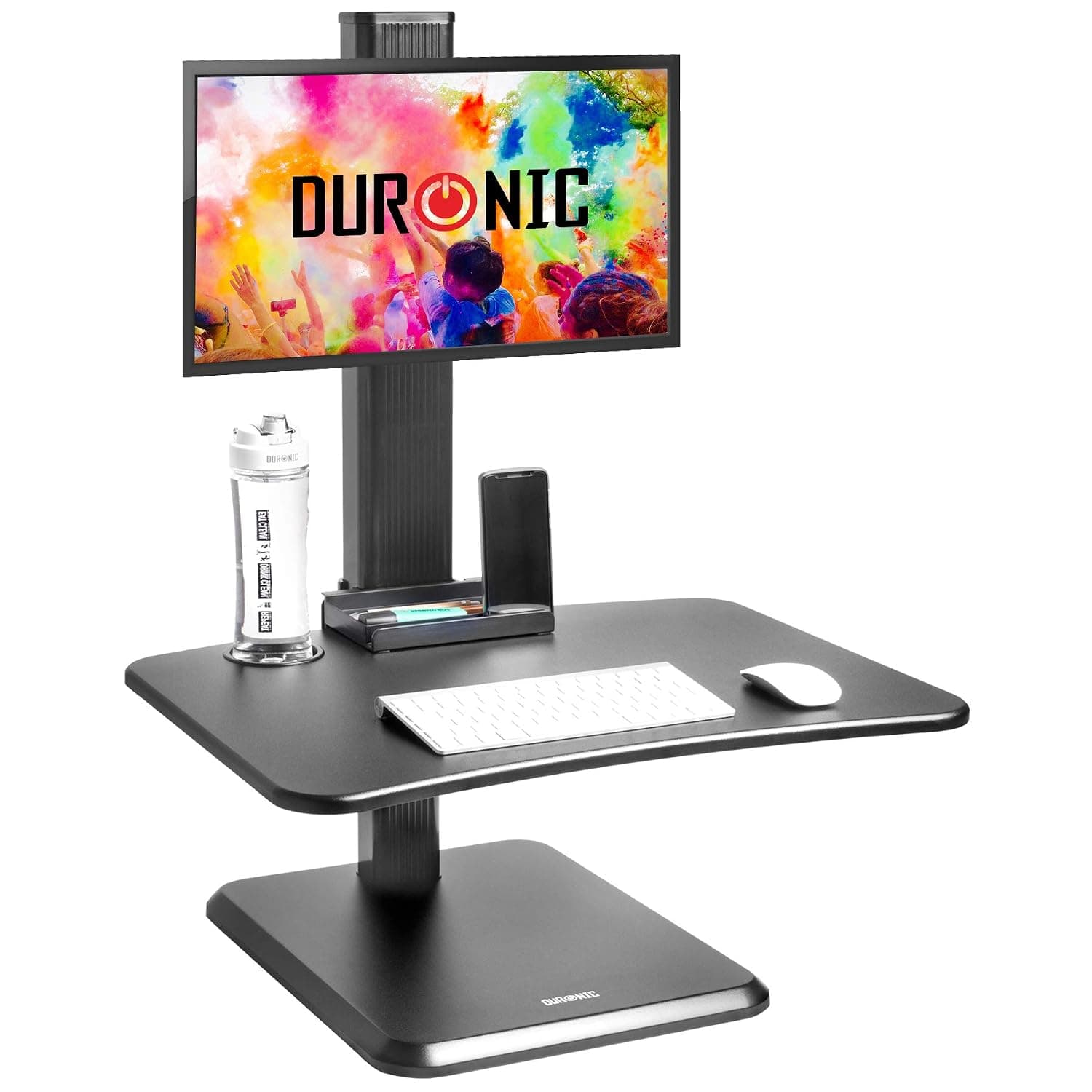 Duronic Sit-Stand Desk DM05D14 | Height Adjustable Office Workstation | 65x51cm Platform | Raises 7-44cm | Riser for PC Computer Screen and Keyboard | Ergonomic Desktop Converter with Screen Mount | Improves posture during prolonged work, reduces back and neck fatigue, supports PC and laptop workstations