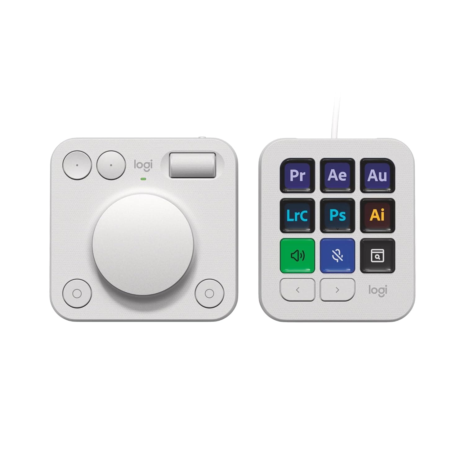 Logitech MX Creative Console, Programmable Keypad | 9 Customisable LCD Keys, Control Dial for Graphic Design, Video, Photo, use with Adobe, Zoom, Spotify, more - Pale Grey