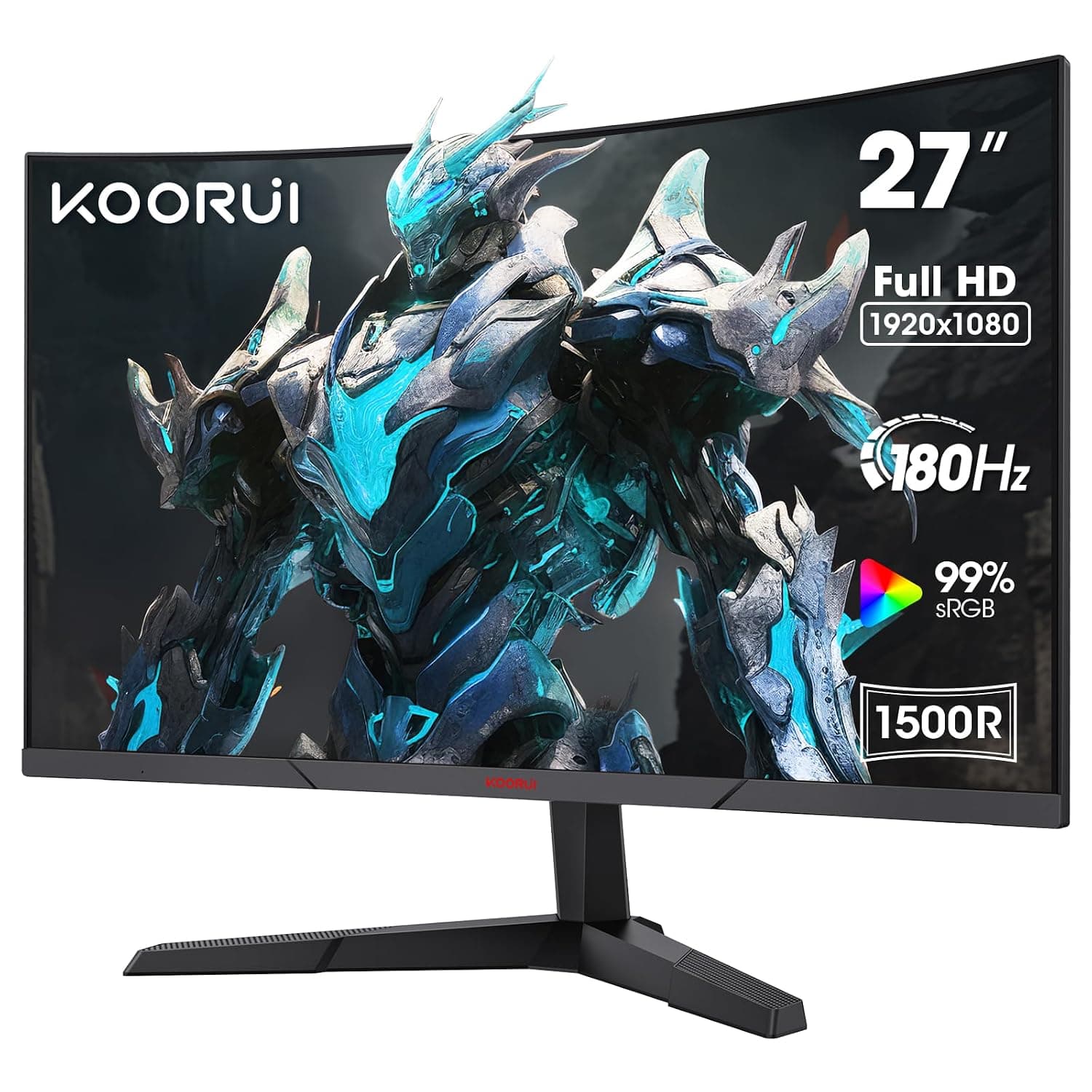 KOORUI 27 Inch Gaming Monitor, 180Hz Curved Monitor 1ms FHD 1080P 1500R | PC Monitor, Adaptive Sync, HDMI/DP, VESA Compatible, Tilt Adjustable, Eye Care