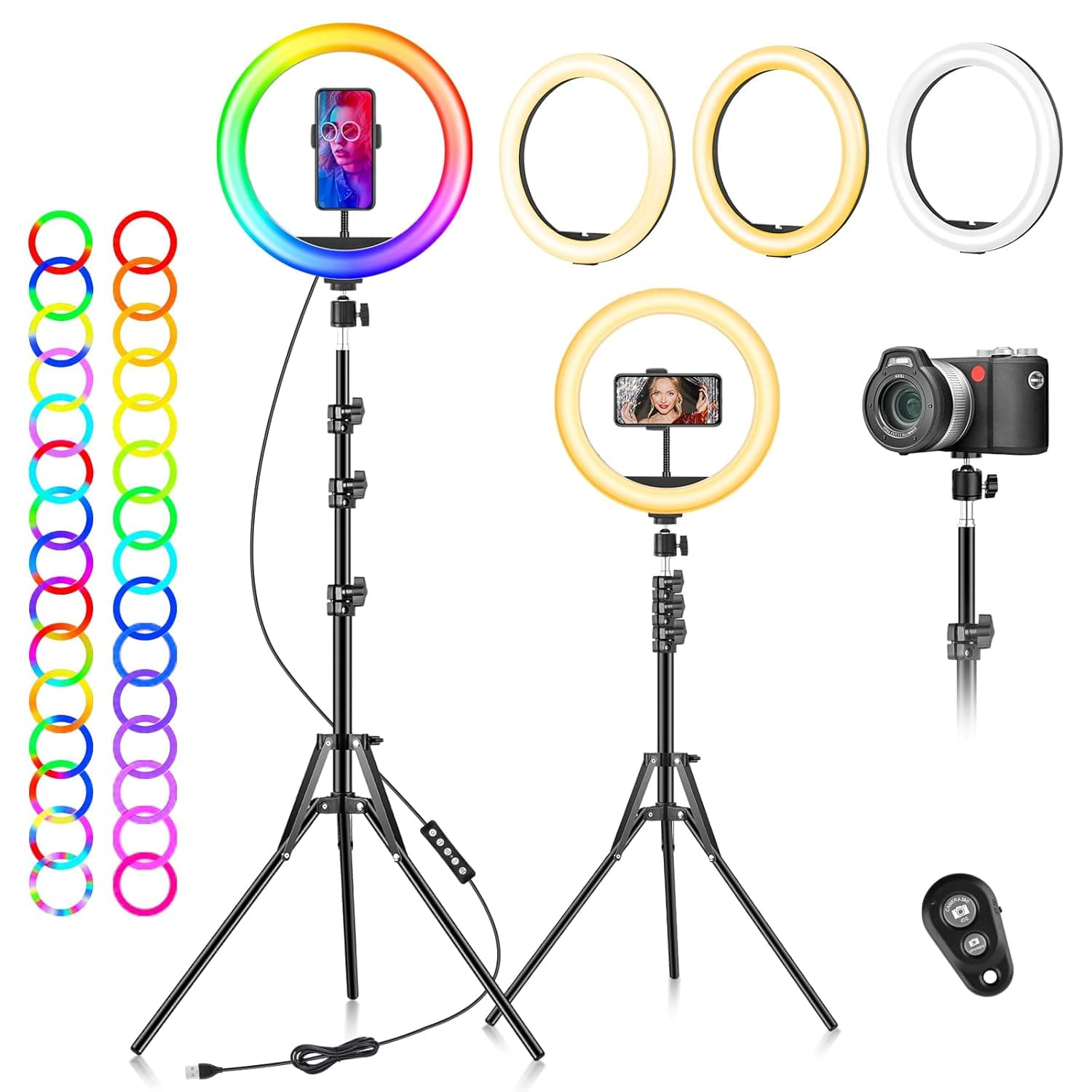 Ring Light with Tripod Stand & Phone Holder - 10 inch Selfie LED Ringlight | Dimmable Desktop Lamp, 40 Colors RGB Tall Circle Light for Camera Makeup Video YouTube Live Streaming Zoom Meeting
