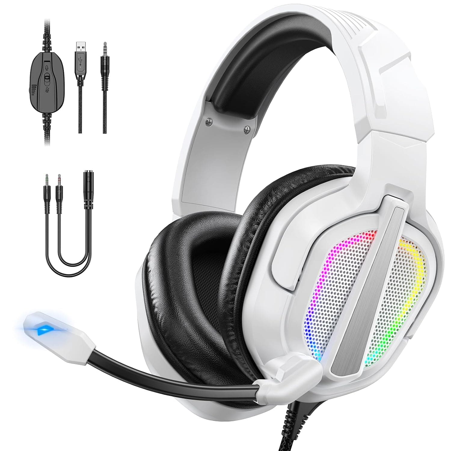 Gaming Headset for PS5, PS4, Xbox, Switch, PC Headset with Microphone, Wired Gaming Headphones Microphone Headphones 3.5mm Audio Jack for Computer, Laptop, Mac, RGB Light