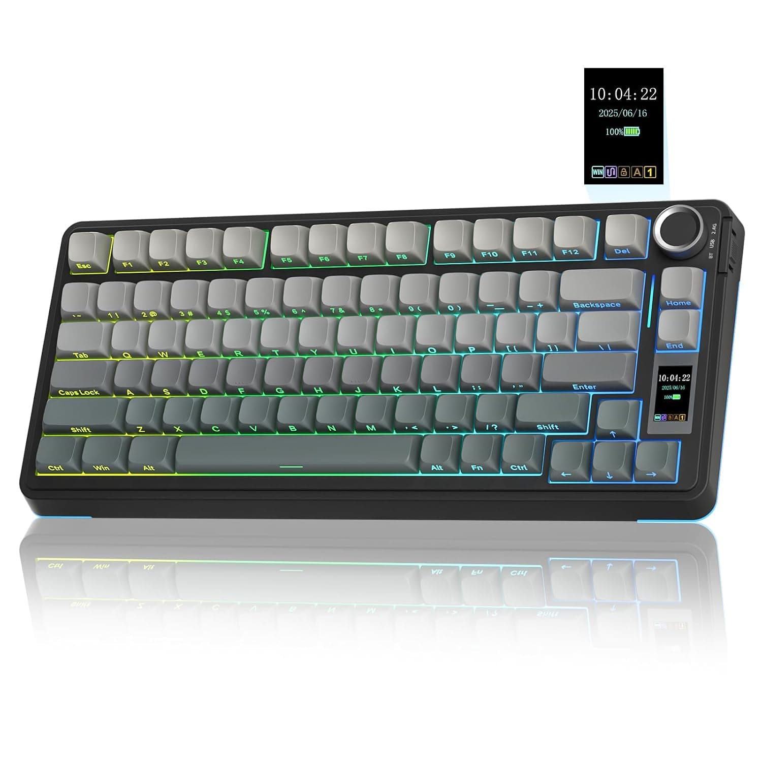 AULA S75Pro Wireless Gaming Keyboard 75 Percent,BT5.0/2.4G/USB-C Mechanical Keyboards with Screen & Multifunction Knob,Five-layer Padding,Hot Swap,RGB Backlit,Creamy Keyboard for Win/MAC (Black)