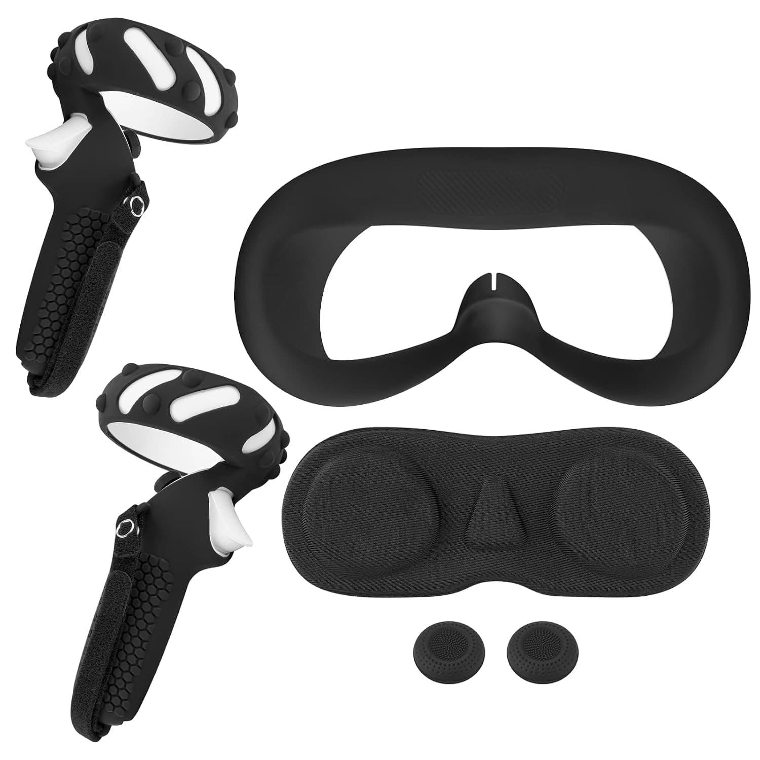 Geekria VR Protection Accessory Set Compatible With Pico Neo 3, Touch Controller Grip Cover, Sweat Proof Silicone Face Pad & Face Cushion, Rocker Cap, Replacement Game Kit (Black)