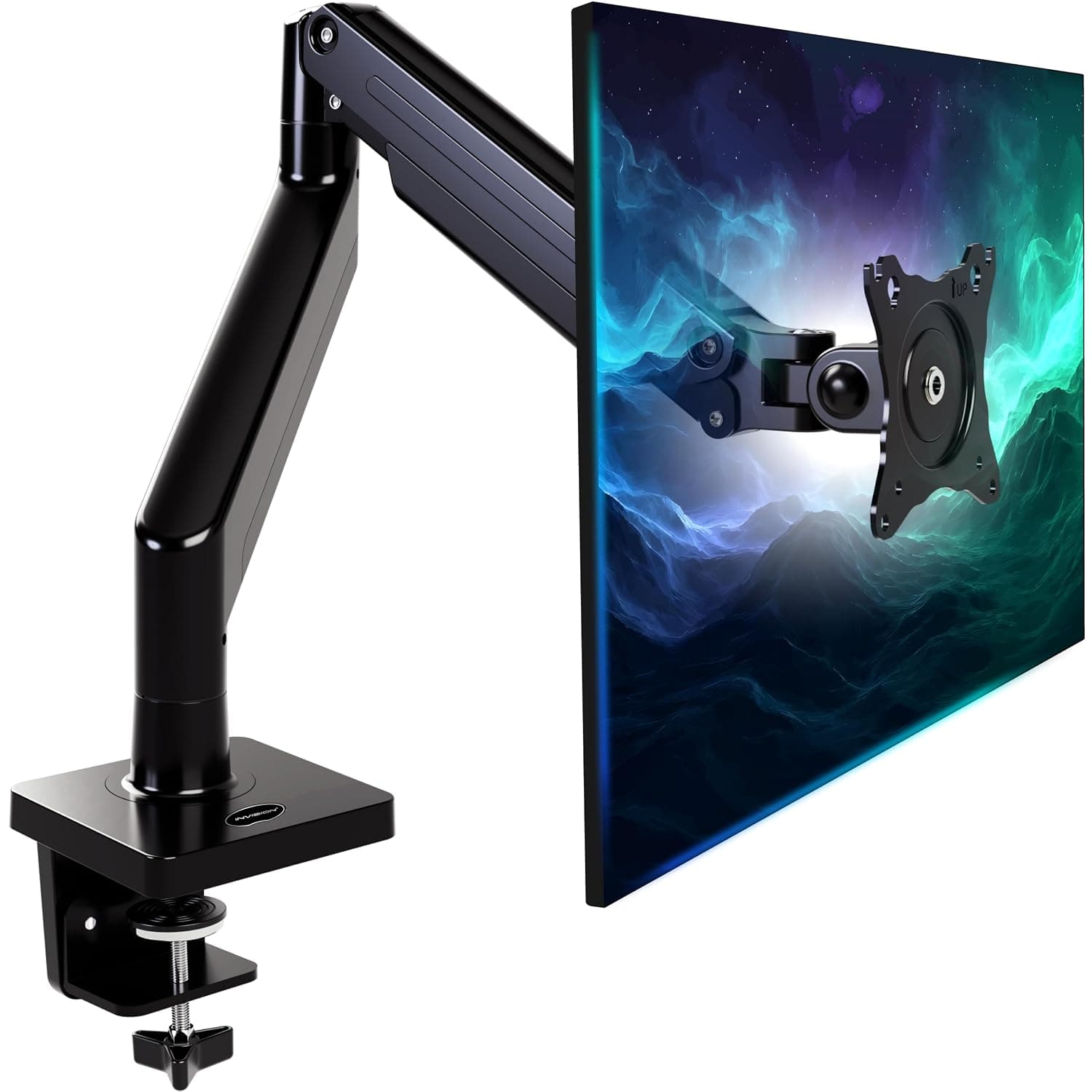 Invision Monitor Arm Bracket Mount for 24-40 Inch Screens VESA 75-100mm Ergonomic Height Adjustable Desktop Clamp Tilts Extends 2-15kg (MX450)