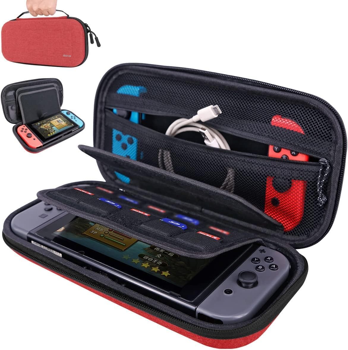 Eono Hard Shell Carrying Case for Nintendo Switch/Switch OLED Water Resistant Protective Case with 20 Game Storage for Switch, Soft Lined Storage Bag for Nintendo Switch