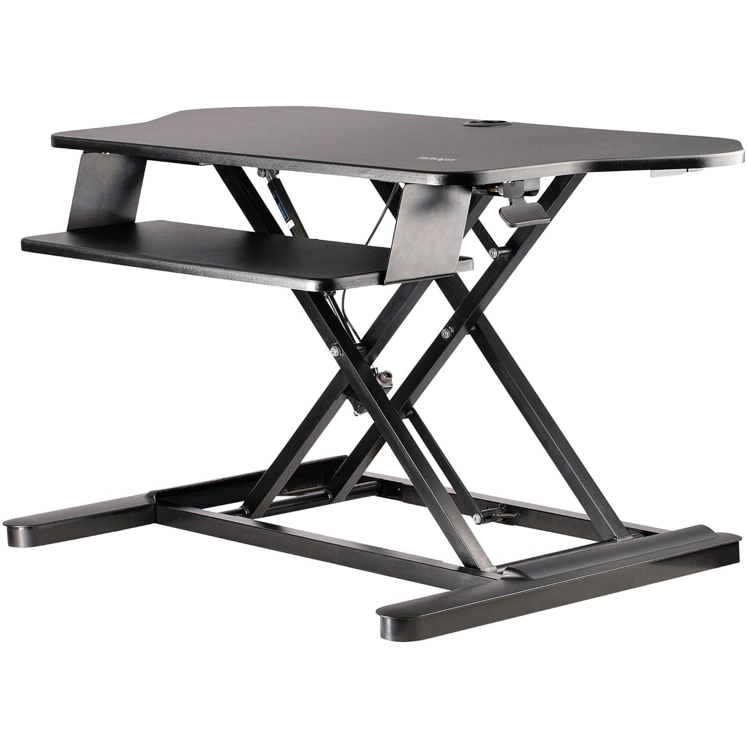 StarTech Corner Sit Stand Desk Converter for 35in (ARMSTSCORNR) | Large Surface (35" x 21"), Height Adjustable Ergonomic Desktop/Tabletop Standing Workstation, Supports Dual Monitors