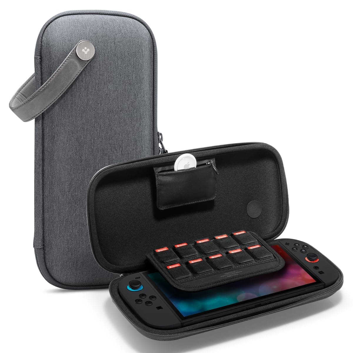 Spigen Klasden Case Compatible with Nintendo Switch 2 2025 Compact Carrying Pouch with Storage for Game Card- Charcoal Gray