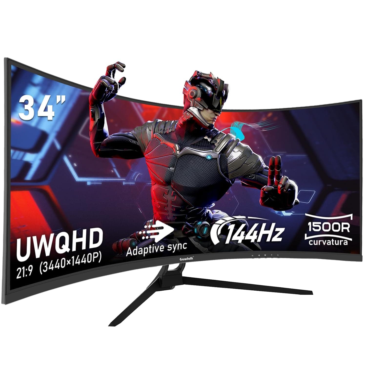 Gawfolk 34 Inch Ultrawide Curved 144Hz Gaming Computer Monitor 1500R PC screen 21:9 UWQHD (3440x1440),Adaptive Sync,178° Viewing Angle,HDMI、Display Port,Compatible with wall mounted VESA75x75MM-Black