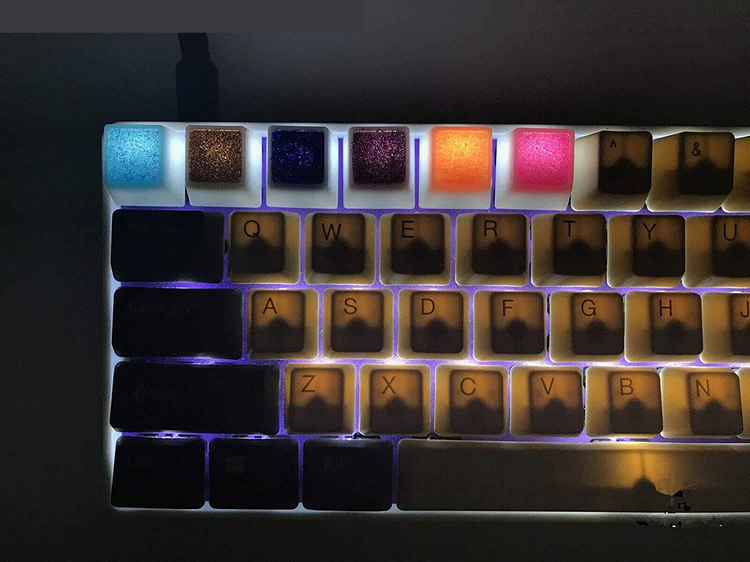 Handmade Foil Spangle Resin Artisan Keycap OEM R4 Keycaps Key Cap for Cherry MX RGB Switchs Gaming Mechanical Keyboard (Light Blue)