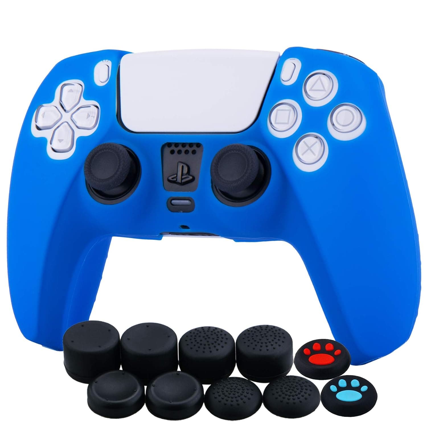 YoRHa Silicone Cover Skin Case for PlayStation 5 PS5 Controller x 1(Blue) with Thumb Grips x 10