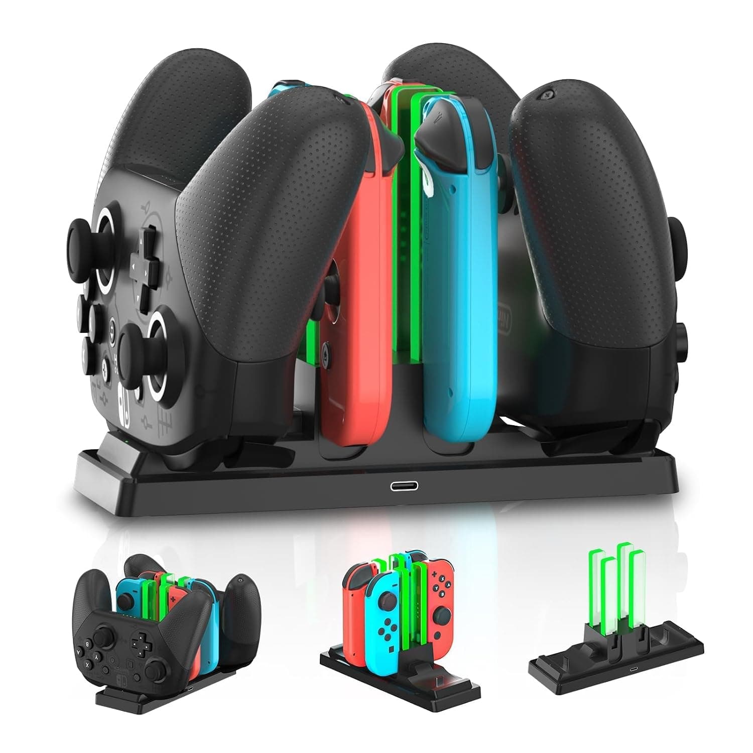 6 in 1 Dock Charger for Switch Controllers, Charging Station for Switch Joy-Con Controllers and Pro Controllers