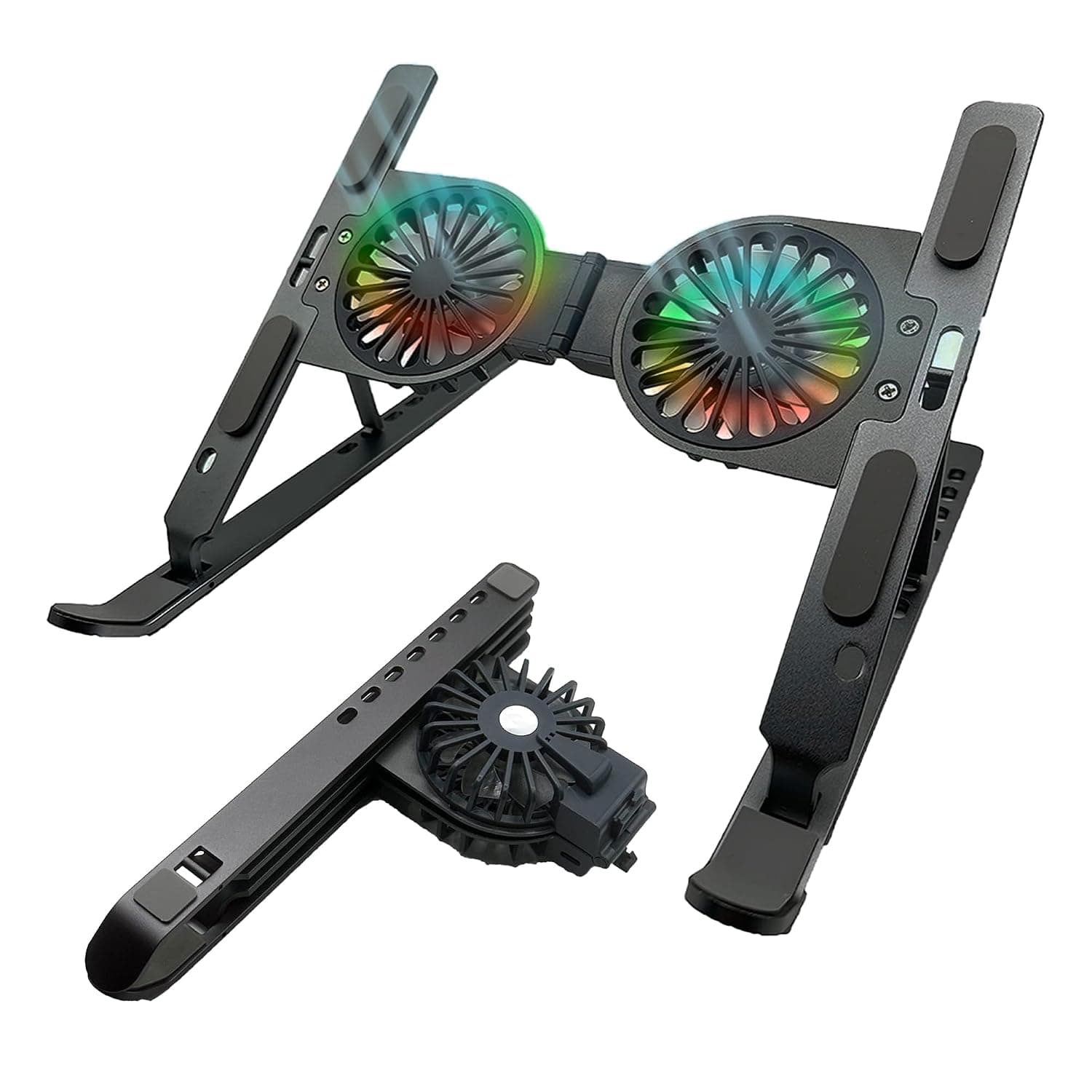 Adjustable Laptop Stand with Cooling Fan, Portable Foldable Laptop Holder, Ergonomic Multi-Angle Laptop Riser for Desk, Compatible with MacBook Pro/Air, Dell, HP, Lenovo, Samsung, 10-17 Inch Notebooks