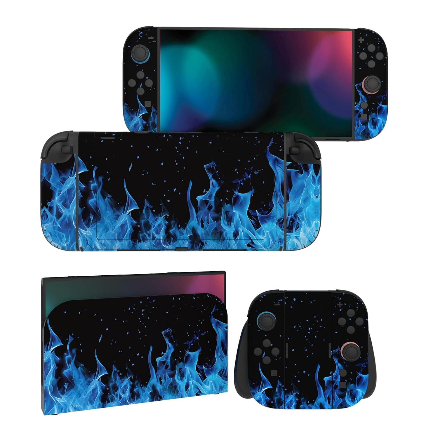 PlayVital Full Set Vinyl Skin for Nintendo Switch 2,Blue Flame