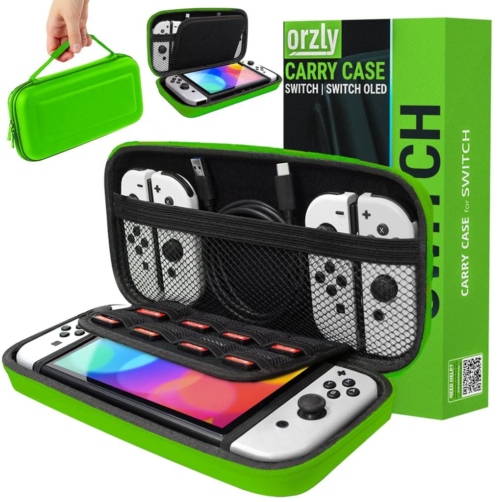 Orzly Carrying Case Compatible with Nintendo Switch and New Switch OLED Console - Black Protective Case, Hard Portable Travel Bag with Pockets for Accessories and Games