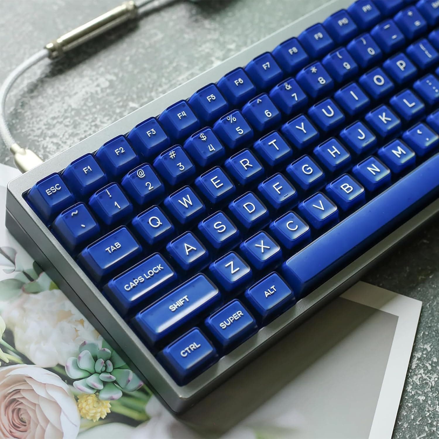 142 Keys SA Profile PBT Doubleshot Keycaps Blue Translucent Keycap Set | Fit for 61/64/87/104/108 Cherry Mx Switches ISO ANSI Mechanical Keyboard