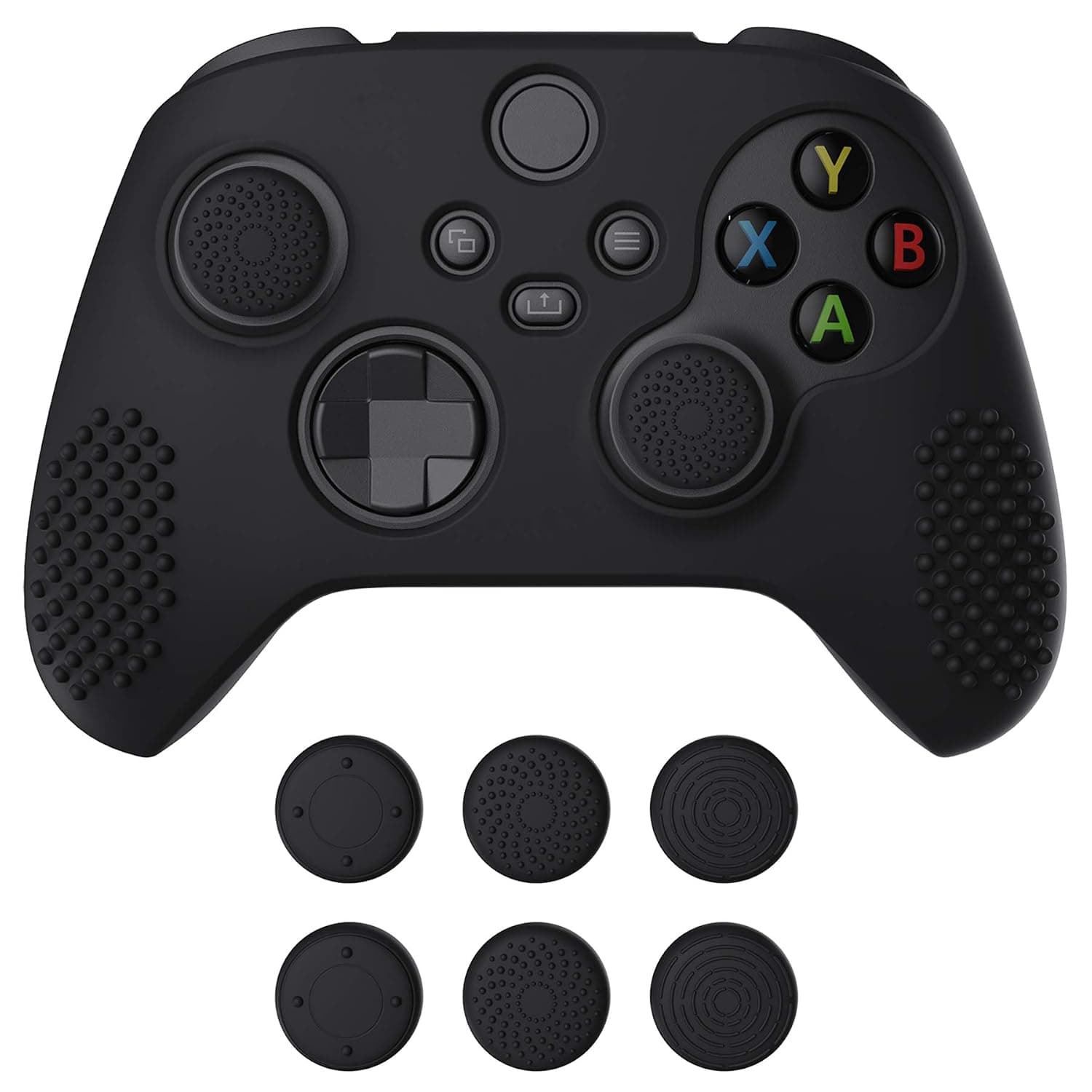 eXtremeRate PlayVital Black Silicone Cover for Xbox Series X/S Controller | Silicone Protective Cover with Joystick Cap for Xbox Series X/S Controller Skin Accessories - 3D Studded Edition