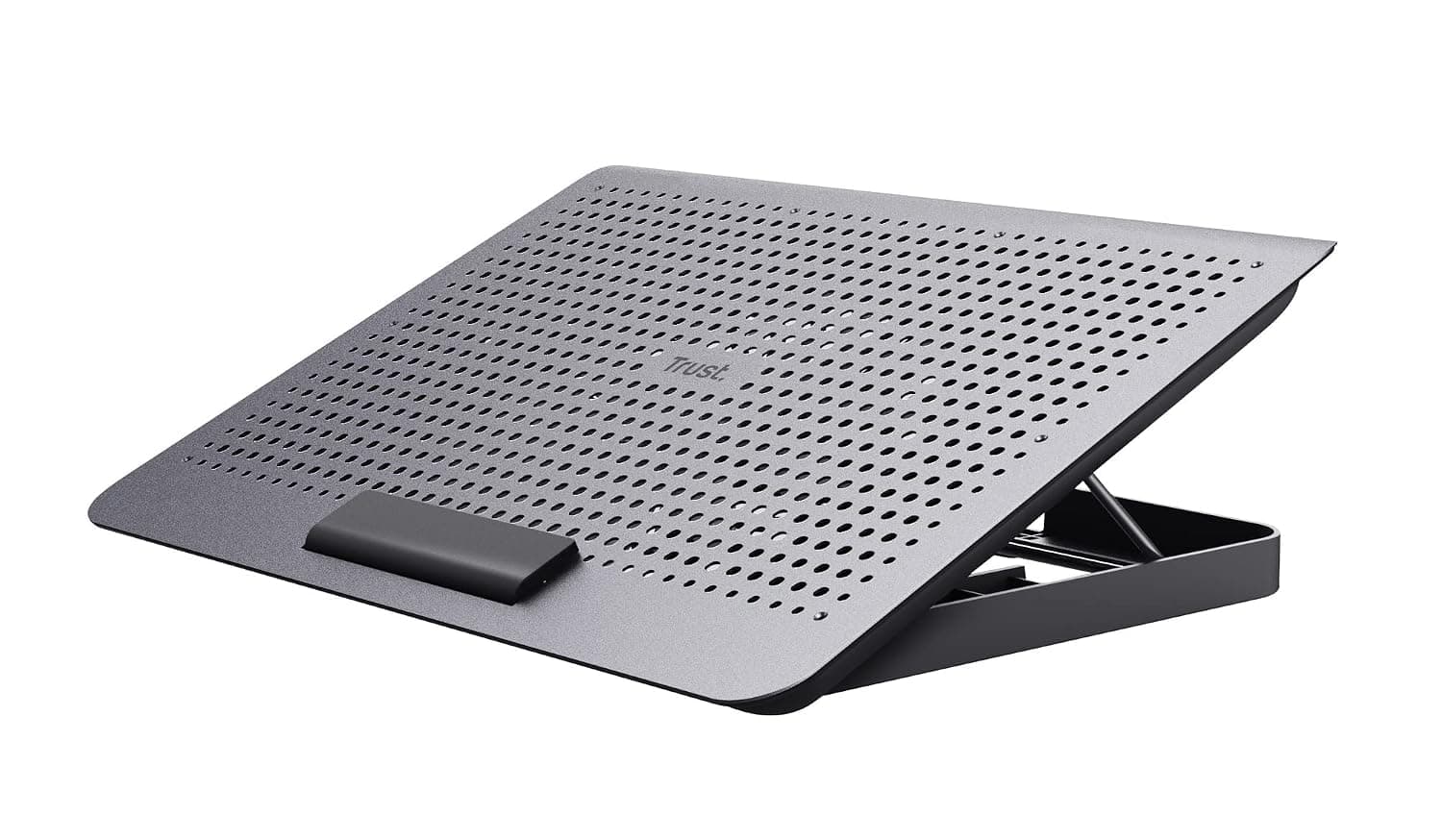 Trust Exto Laptop Stand 16 Inch Sustainable Cooling Pad, Grey | Riser with USB Fan, Adjustable Height, 8 Levels, Made from Recycled Materials, Holder for Notebook Macbook HP Lenovo Dell