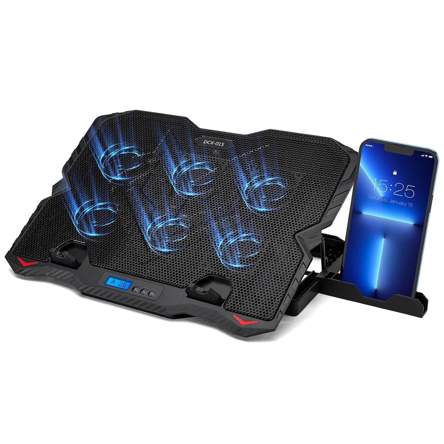 MATEPROX Laptop Cooling Pad,Notebook PC Macbook Cooler with 6 Quiet Fans,Adjustable Height Laptop Cooler Stand with Phone Holder,Dual USB Port Cooling Pad for Gaming Office