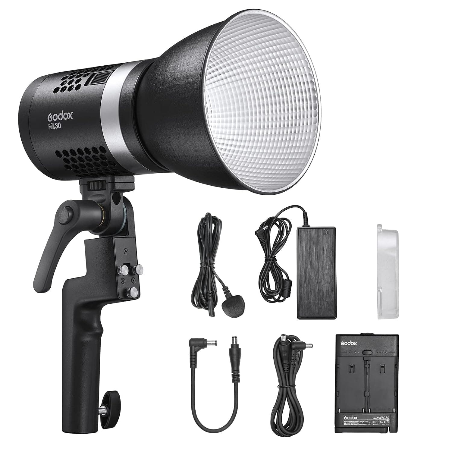 Godox ML30 LED Video Light, Protable 5600K CRI 96 TLCI 97 LED Studio Light with 4 Pre-set FX Lighting Effects, LED Photography Light with Silent Mode, for Studio Film Video Interview