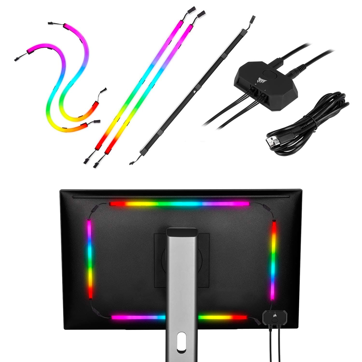 Corsair iCUE LS100 Smart Lighting Strip Starter Kit (Individually Addressable LEDs, Built In Light Diffusion, Easy Installation) Includes 2 x 450 mm Strips, 2 x 250 mm Strips and Lighting Controller
