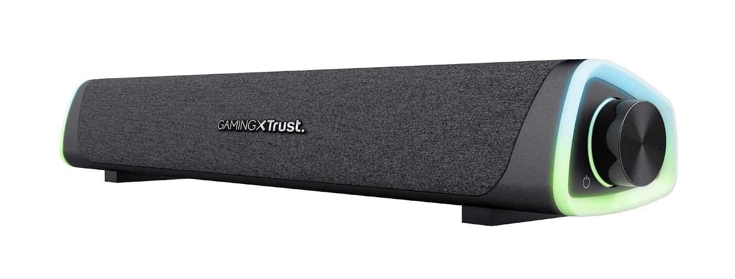 GXTrust Axon RGB Illuminated Soundbar 12W, USB Powered, 3.5mm AUX, Black | PC Speaker for Computer Laptop Smartphone Tablet TV