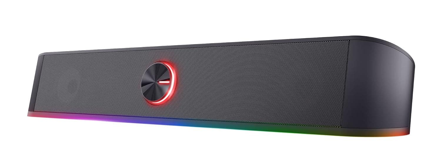 Trust Gaming GXT 619 Thorne RGB Illuminated Soundbar, PC Speakers, 12W Peak Power, 3.5 mm Jack, USB Powered Soundbar, Stereo Sound System for PC, Desktop, Laptop, Computer - Black