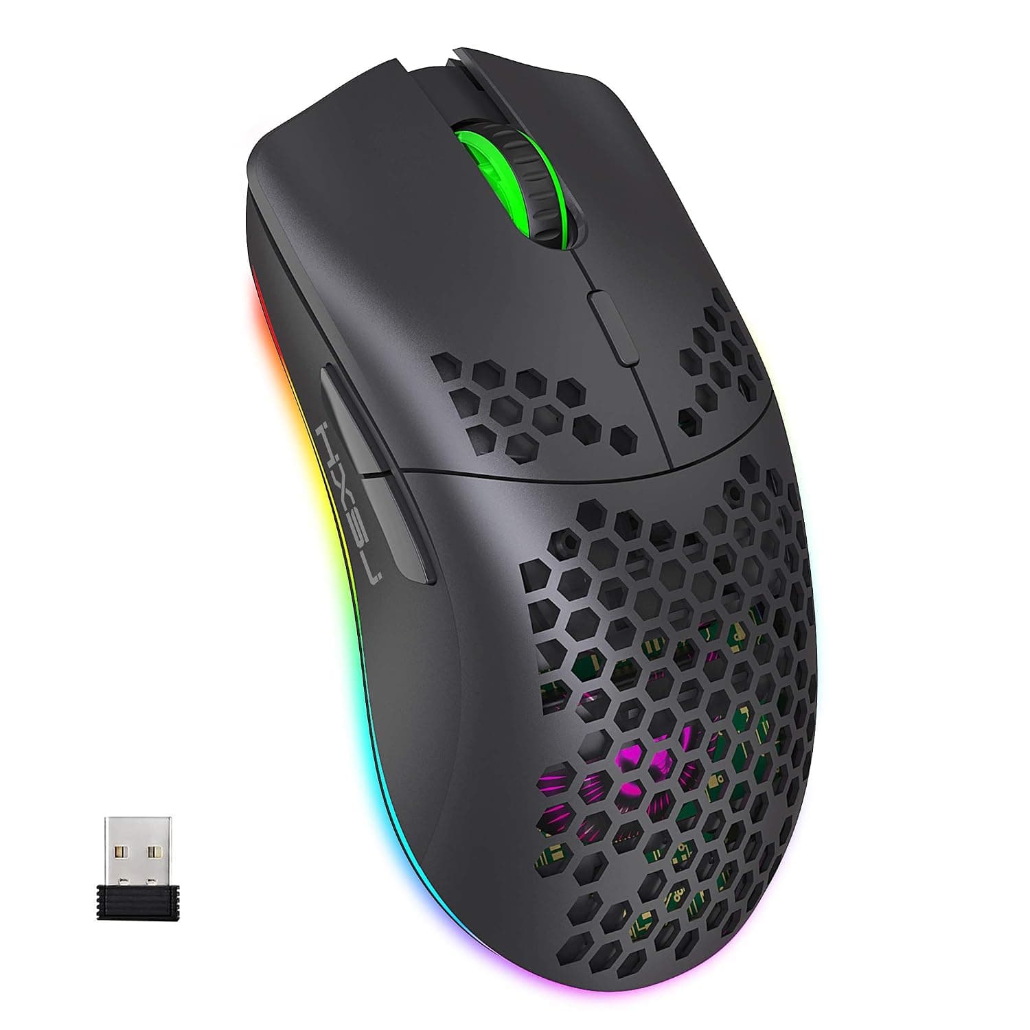 Wireless Gaming Mouse, Ergonomic Honeycomb Mouse 2.4G with 750mAh Rechargeable Battery, Energy Saving, 6 Buttons for Windows, Mac OS, Laptop, Smart TV(Black)
