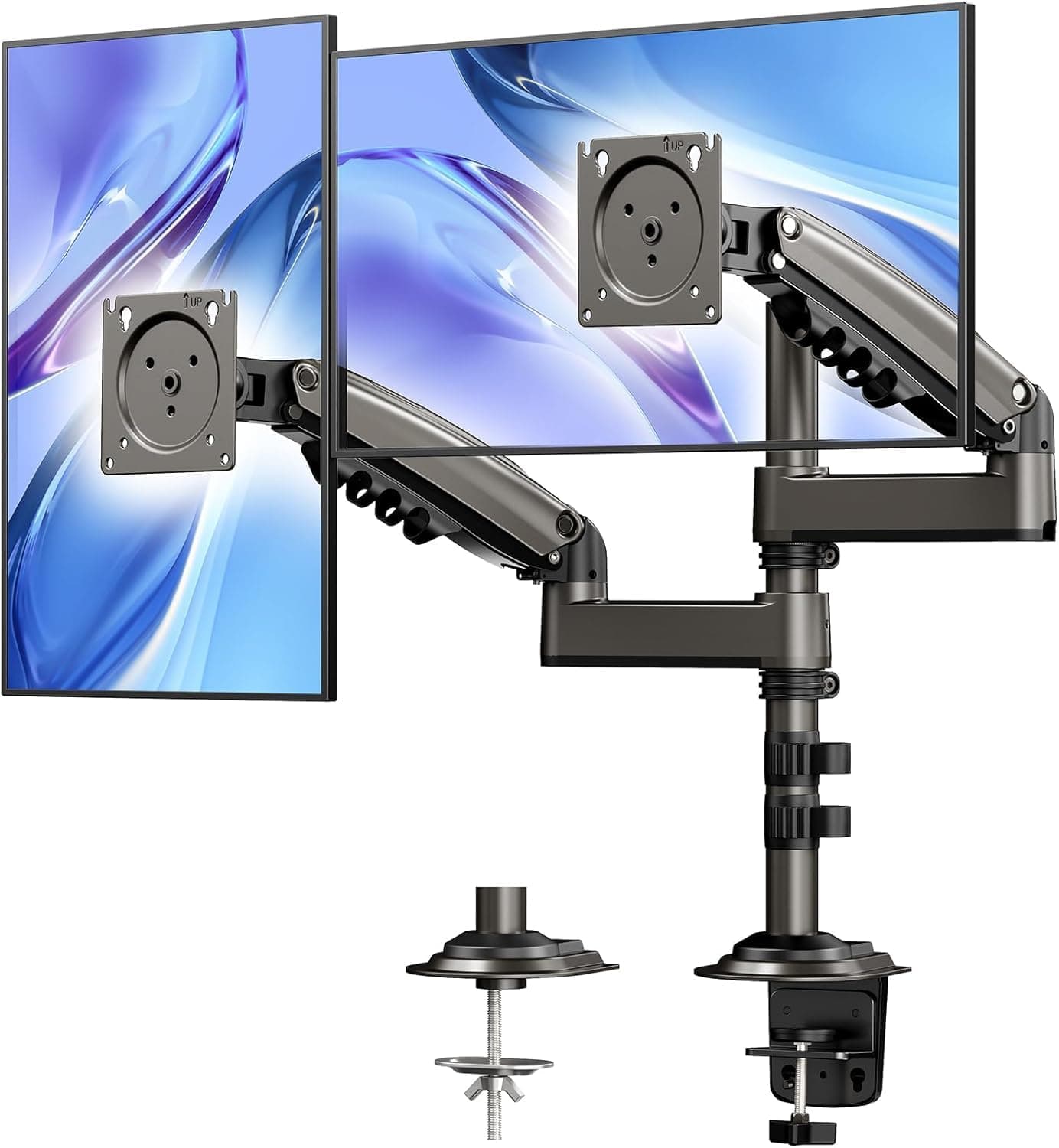 HUANUO Taller Dual Monitor Stand Long Arms for 13 to 32 inch Screens, Monitor Arm Desk Mount with Tilt Swivel Rotation, Height Adjustable Gaming Monitor Arm, Load Capacity 9kg, VESA 75 & 100 mm