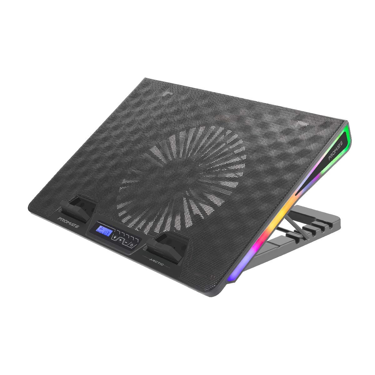 Vertux Arctic Cooling Pad, Foldable 17 Inch Cooling Fan Stand for Laptop Cooler with Adjustable Height, Small LCD Screen, 2x USB Ports, Integrated Control, Intelligent LED Lighting